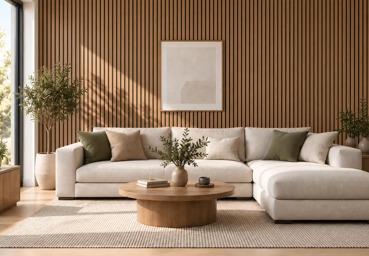 Slat Acoustic Panel — Charcoal fitted to an interior feature wall