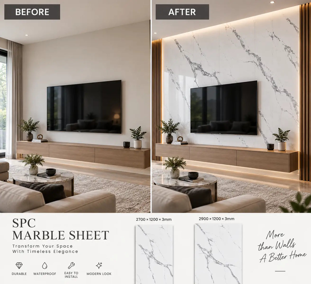 Carla White SPC marble sheet panel