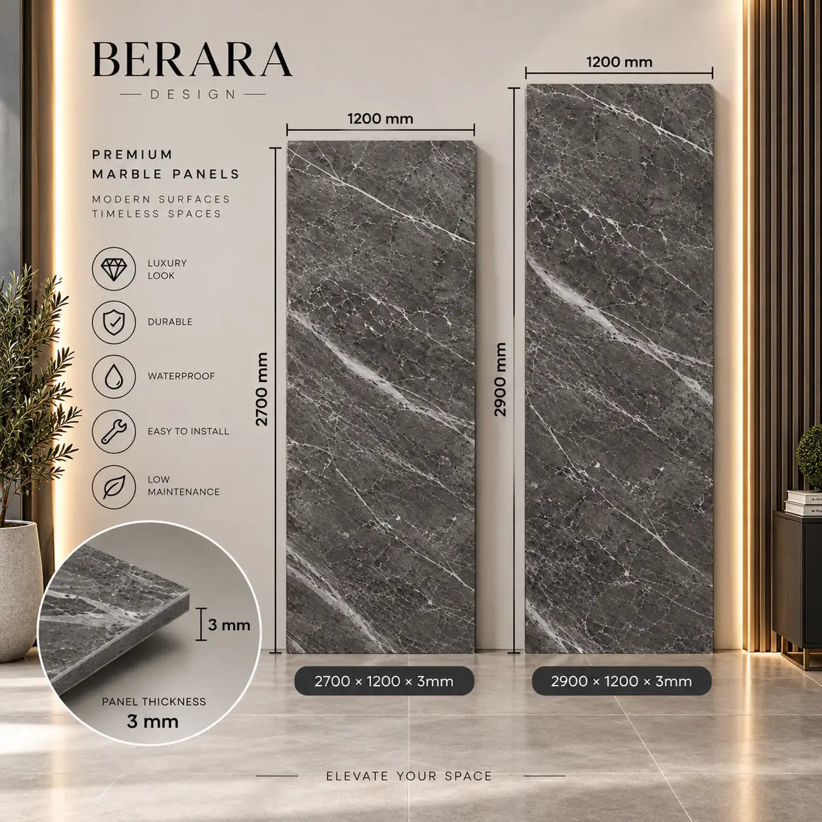 Grey SPC marble sheet panel