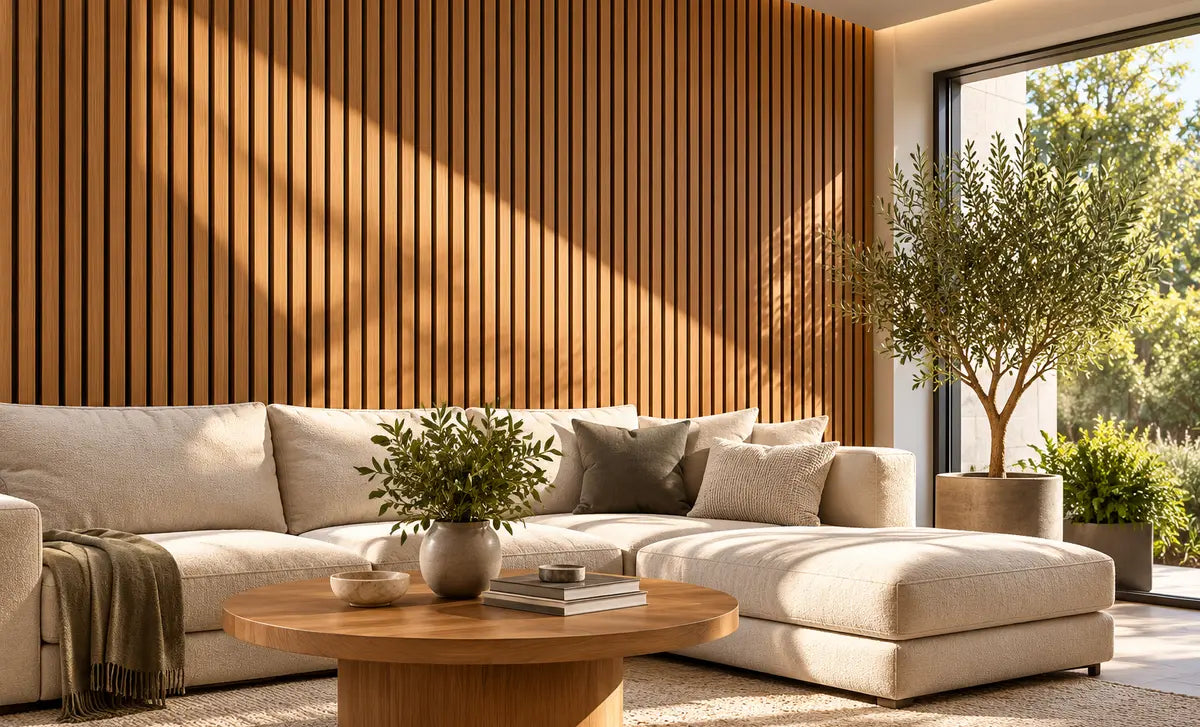 Slat Acoustic Panel — Teak material and finish detail