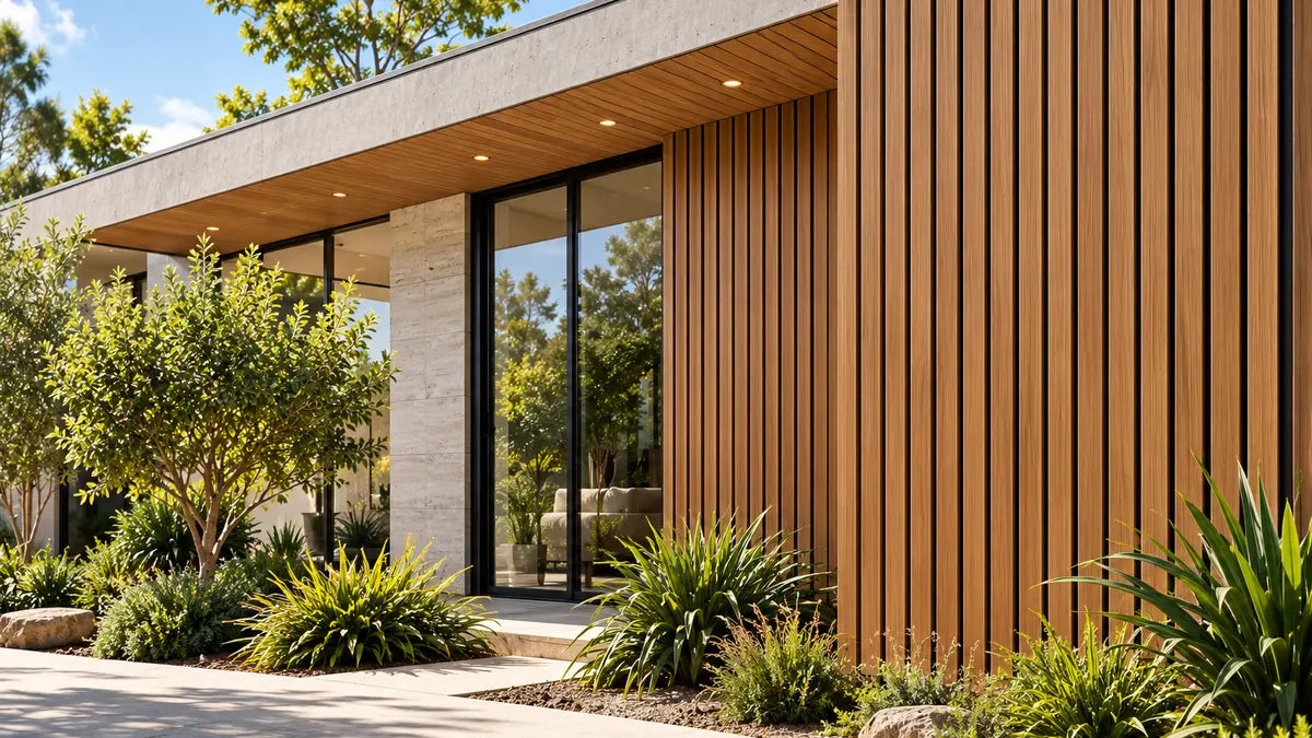 Outdoor WPC Panel — Walnut in a completed project