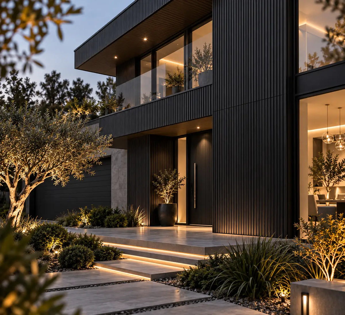 Black WPC cladding installed on an outdoor wall