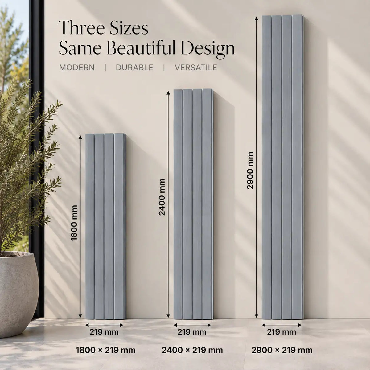 Light Grey WPC panel dimensions — 219 mm wide, 26 mm deep