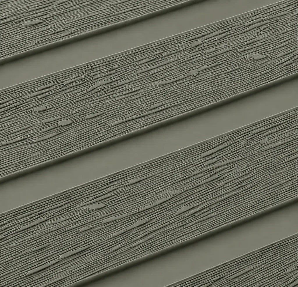 Close-up of the Olive Grey WPC panel timber-look texture