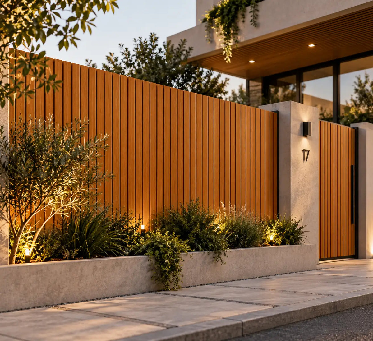 Teak WPC cladding installed on an outdoor wall