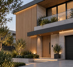 Before and after — outdoor wall clad in Teak-Dark WPC panels