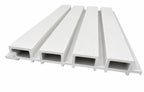 White WPC panel profile showing four slats and 26 mm depth