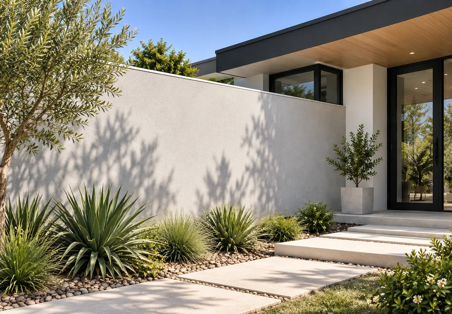 Modern Australian exterior with a plain rendered feature wall